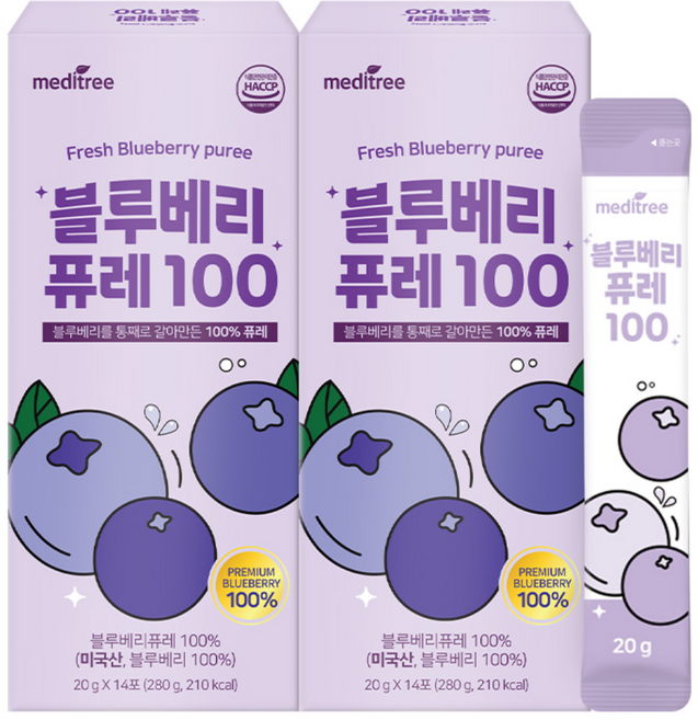 메디트리 미국산 블루베리 주스 퓨레 100%, 2개, 280g