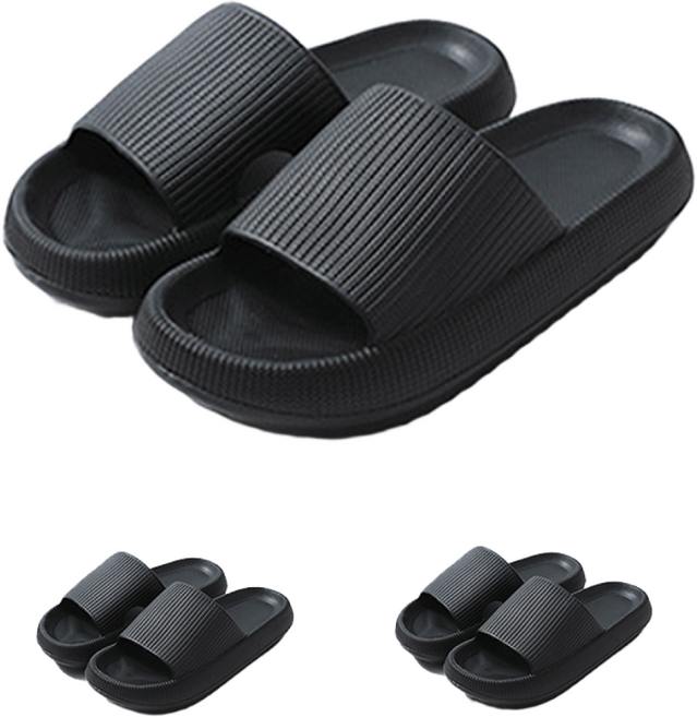 RTXSPORTS 1+1 슬리퍼 거실화 층간소음방지 말랑말랑 쿠션 홈 실내화, 블랙, 1개