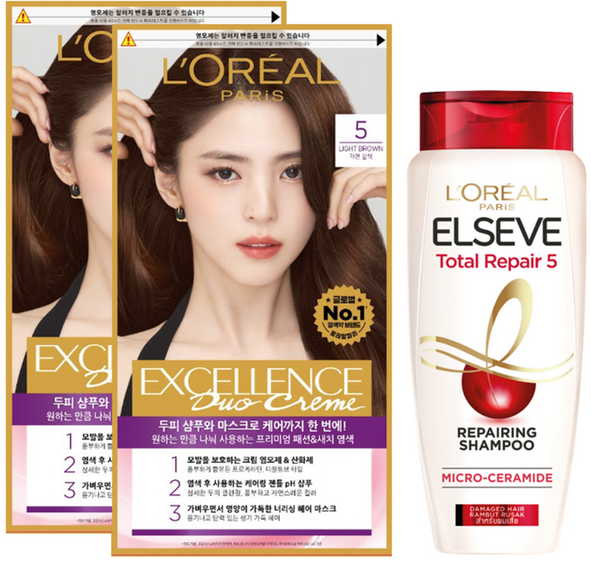 로레알파리 엑셀랑스 듀오크림 염모제 2p + TR5샴푸 170ml, 5호 자연 갈색, 1개