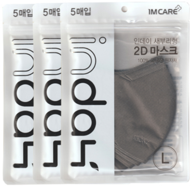 맑은누리 IMCARE 인데이 2D 새부리형 마스크 5매입 그레이, 3개