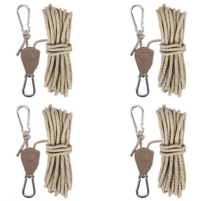 텐트 로프 스트링 강력한 고정 천막용 로프 라쳇4PCS+반사 로프 4PCS, Khaki