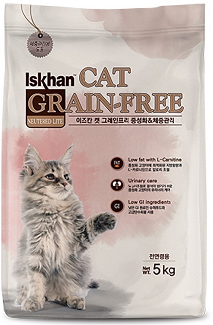 이즈칸 캣 그레인프리 체중관리 기능성 사료, 중성화, 5kg, 1개