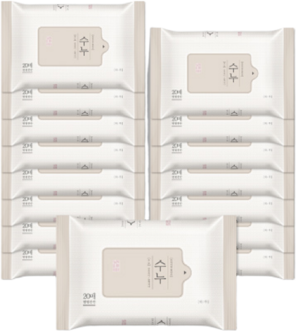 [수누] 프리미엄 물티슈 휴대리필 20매X16팩, 20매, 16개