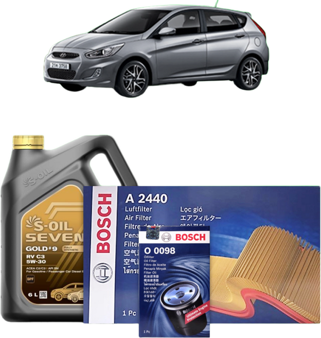 엑센트 (RB) 1.6 디젤 엔진오일세트 세븐골드 9 RV C3 5W30, 세븐골드9 RV C3 엔진오일세트, 기본세트▶엔진오일세트만 구매하기
