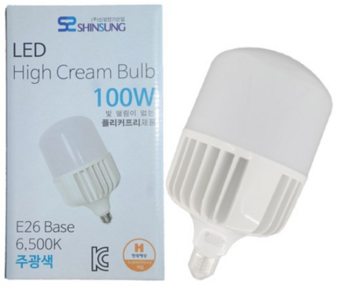 LED 크림벌브 100W 공장등 야외 보안등 주광색 E26 유튜브 개인방송 사진 촬영 조명 램프 E26 주광, 주광색/ 100W(E26), 1개