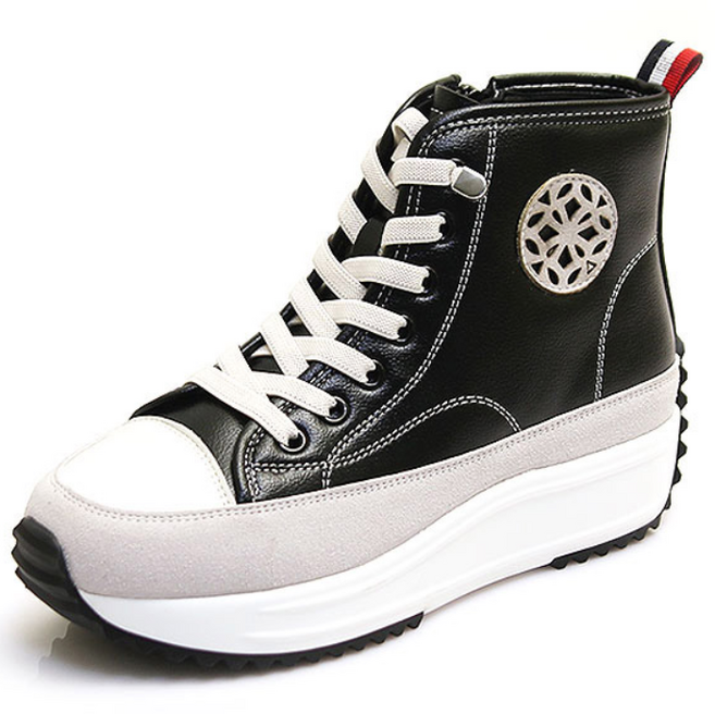 트리샤 하이탑 캐주얼 가죽 스니커즈 슬립온 운동화 BK P007