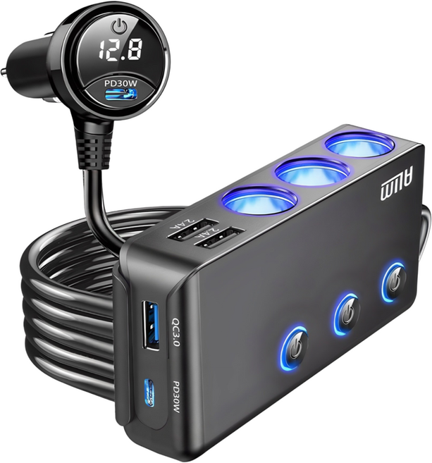 아림 120W 200W 차량용 스위치 멀티 시거잭 소켓 PD 볼트게이지 PPS C타입 초고속 충전기 소켓, 1개