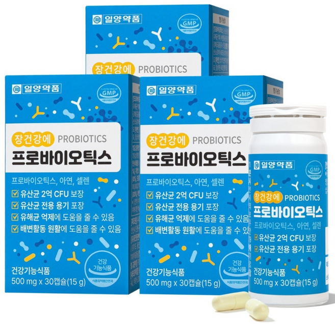 일양약품 장건강에 프로바이오틱스 500mg 30캡슐 3개 (3개월분), 3박스, 30정