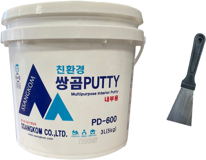 친환경 쌍곰 퍼티 빠데 5kg 핸디코트 외부용 내부용 (석고보드 구멍 벽 구멍 메우기 이보드 틈새 메우기)+막헤라67mm, 쌍곰 내부용 + 막헤라 67mm