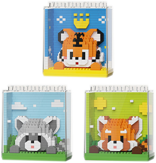 심아트 미니블럭 나노블록 동물 3종 A형, 1세트, 혼합색상