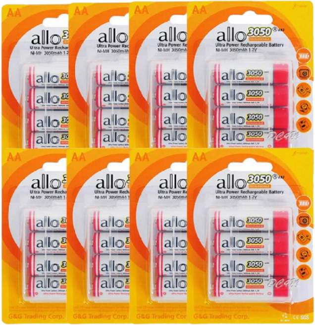 ALLO 대용량 3050mAh AA 충전지 장난감 도어락 시계 리모컨, 4세트, 8개입