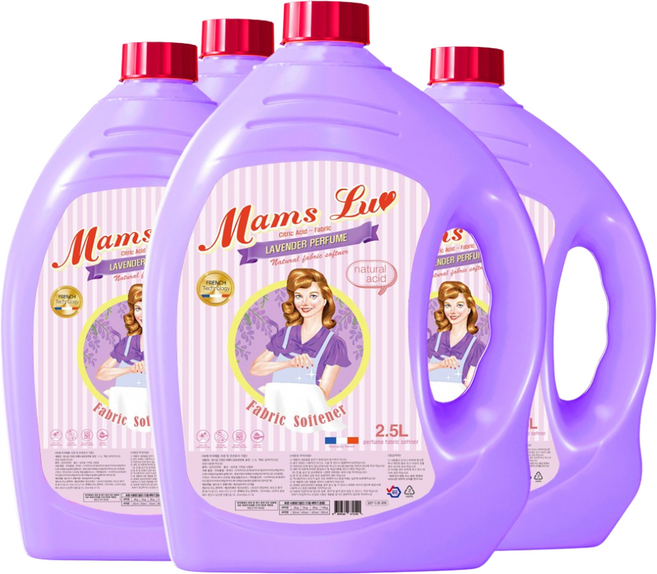 [맘스럽] 라벤더 섬유유연제 2.5Lx4개입 프랑스 라벤더향 대용량 구연산첨가 오래가는 향기 캡슐 실내건조형, 4개, 2.5L