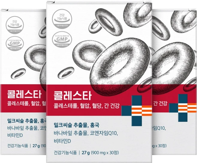 나우케어 NOWCARE 본사출고 콜레스타 홍국 LDL콜레스테롤 혈압 간건강 밀크씨슬 건강기능식품, 3박스, 30정 - 쿠팡