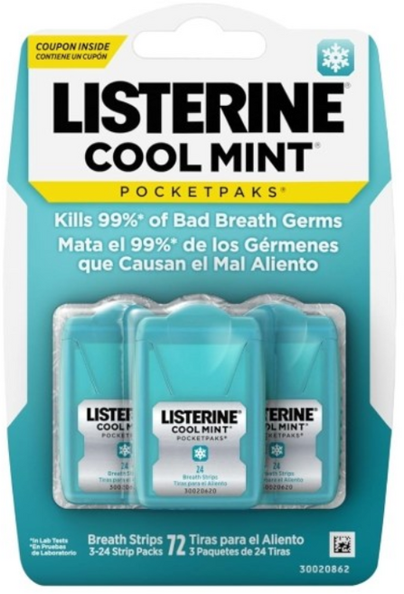 내일도착 보장(쿠팡창고에서 배송) 리스테린 쿨민트 휴대용 입냄새 제거 구강 필름 포켓팩 3개 1set, 1개