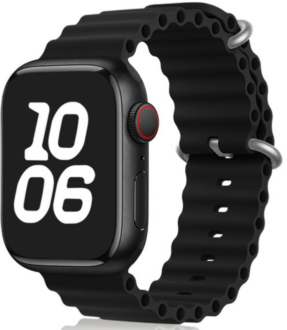 Fegwilde 애플워치 호환 워터 실리콘 스트랩 오션밴드 울트라 1/2/3 49/46/45/44/42/41/40/38mm 11 10 9 8 7 6 5 3 SE1/2/3 밴드, 검은색, 1개