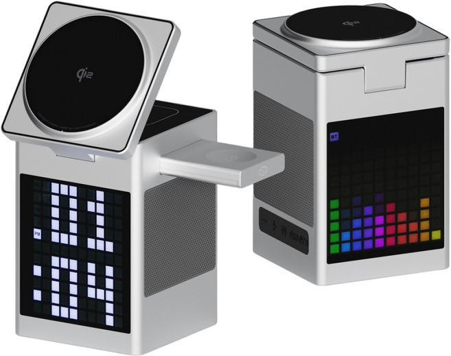 퍼플래빗 Qi2 3in1 맥세이프 무선 스피커 충전기 픽셀, 1개, 애플용실버