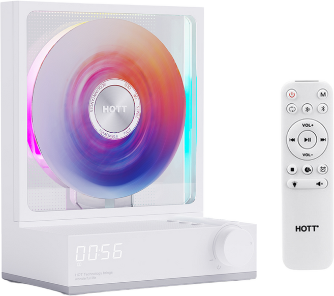 엠피맨 HOTT 리모컨 무선 블루투스 스피커 겸용 스탠드형 RGB조명 무드등 CD플레이어 C229-A, 화이트