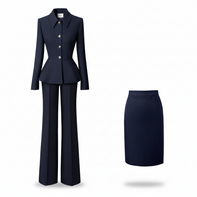 그루밍 (grooming) 여성 가을 겨울 품위 있는 고급 정장 바지 치마 투피스 세트