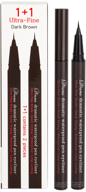 [1+1] 드라마 드라마틱 워터프루프 펜 아이라이너 기획상품 총2개, 1개, 다크브라운