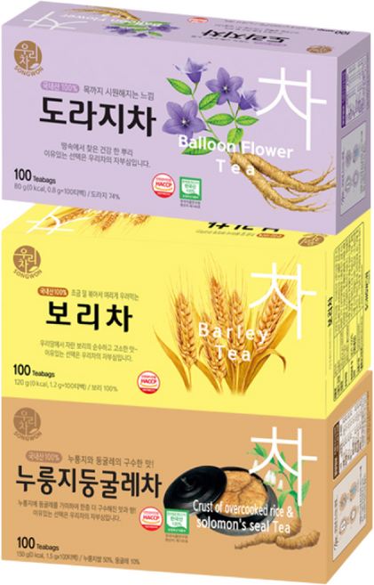 송원 우리차 누룽지둥굴레차 100T +보리차 100T +도라지차 100T, 1개