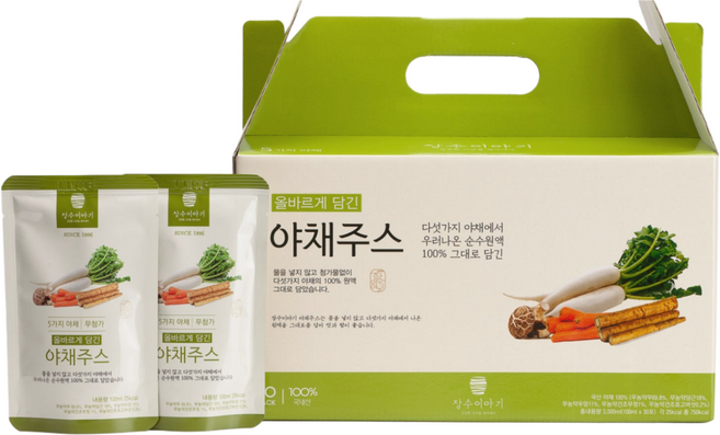 장수이야기 올바르게 담긴 야채주스 1박스 30포, 1개, 3L