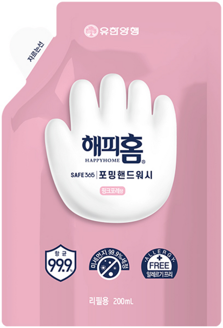 유한양행 해피홈 SAFE365 핸드워시 파우치형 리필 핑크포레향, 19개, 200ml