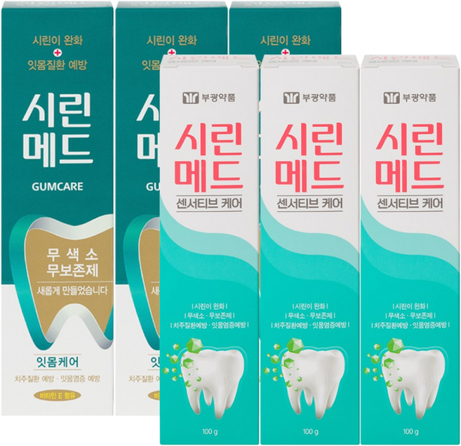 [부광약품] 시린메드 에프 치약 시린이 전용치약 125g + 시린메드 센서티브 치약 100g, 3세트, 225g