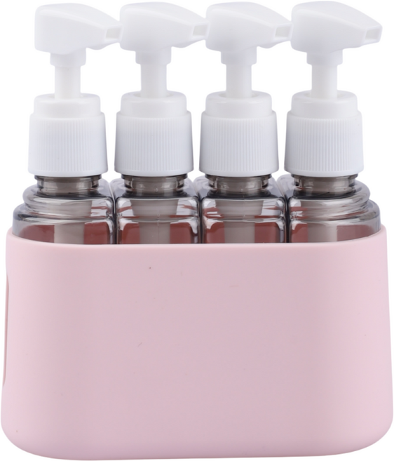 트래블투게더 휴대용 실리콘공병 소분 보틀 펌프 용기 디스펜서, 1개, 4구핑크