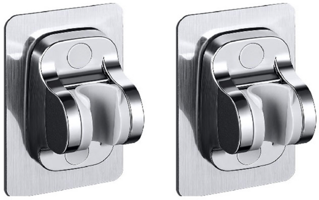 애썸블 무타공 강력 접착식 각도조절 샤워기 거치대, 실버