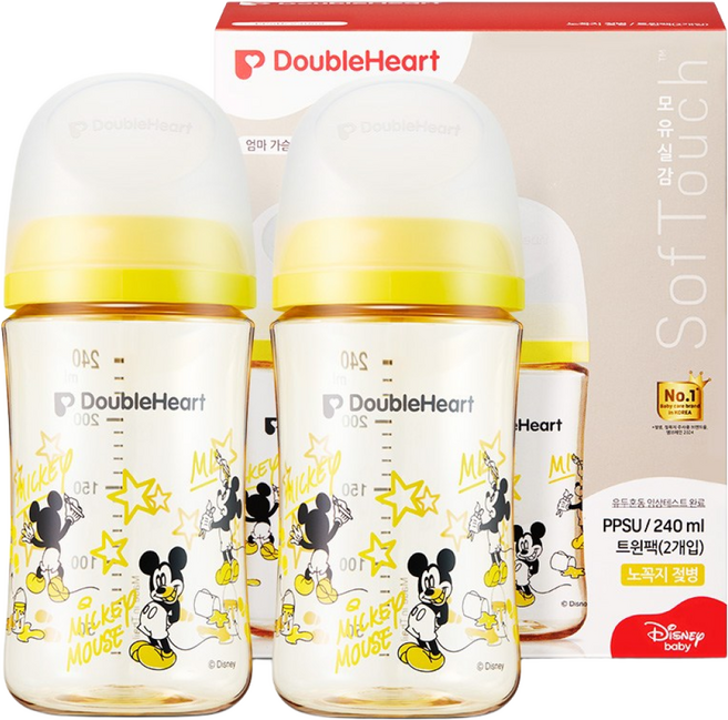 더블하트 모유실감 3세대 PPSU 디즈니 클래식 젖병 트윈팩(젖꼭지미포함), 미키, 240ml, 1세트