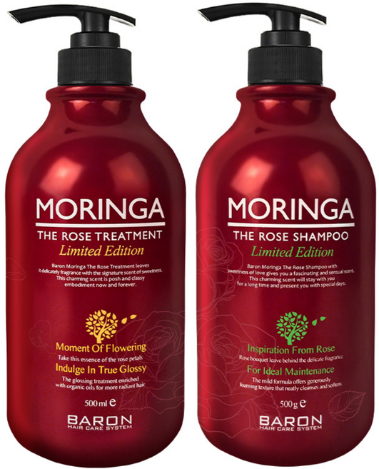 바론 모링가 더 로즈 샴푸 500g + 모링가 더 로즈 트리트먼트 500g, 1세트