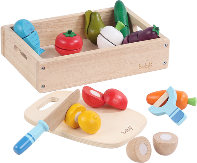토이맘모스 boby 원목 과일과 채소 야채 자르기 유아 장난감 주방 소꿉 역할 놀이 안전한 몬테소리 교구, 1개