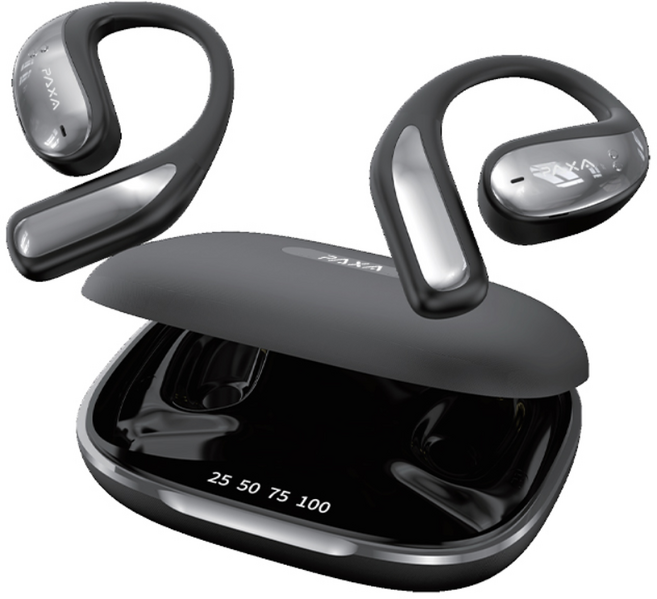 PAXA 이어훅 이어버드 무선 블루투스 이어폰 AI 스마트 실시간 번역기 오픈 ENC 노이즈 캔슬링 운동 블루투스 음성 번역 이어폰 Vogbuds5 Pro AI, 블랙