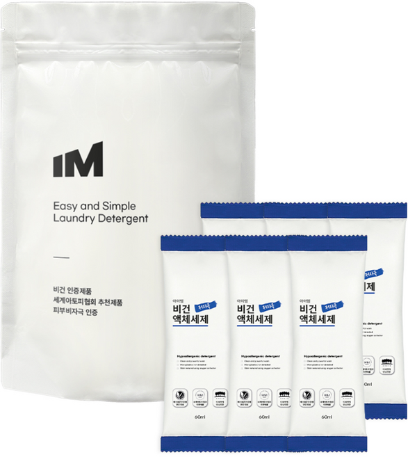 아이엠 액체 세탁세제 저자극 이지스틱 캠핑 여행 휴대용 파우치 세제, 6개, 60ml