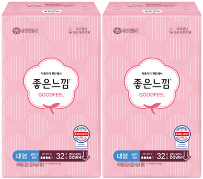 좋은느낌 오리지널 울트라 날개 대형 32개입 x 2팩, 2개