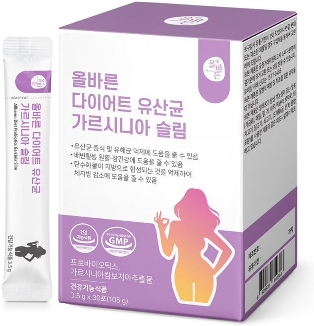 올바른 장 건강 다이어트 유산균 체지방 감소 체지방 컷 슬림핏 식약처인증 30포, 30회분, 1개