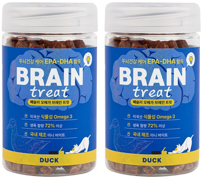 페슬러 오메가 브레인 트릿 강아지 칭찬 보상 간식, 2개, 170g, 오리 - 쿠팡