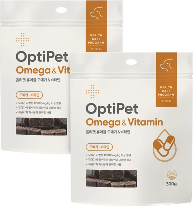 옵티펫 강아지 츄어블 영양제, 60정, 오메가3, 2개 - 쿠팡