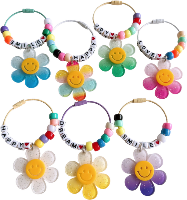 DIY 그라데이션 펄 스마일 꽃 이니셜 키링 만들기 세트, 1개, 레인보우
