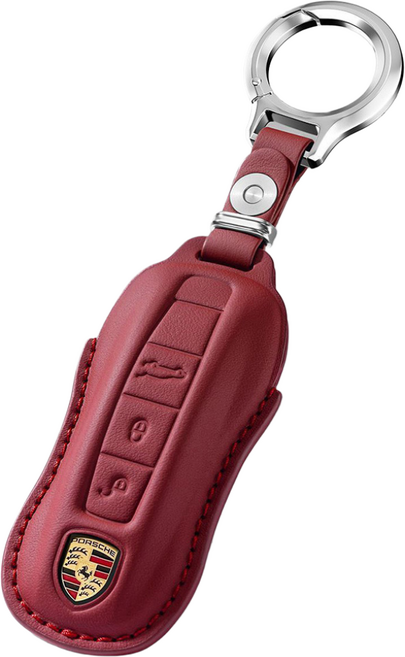 천연소가죽 포르쉐 키 케이스 카이엔 마칸 타이칸 911 718, 레드와인