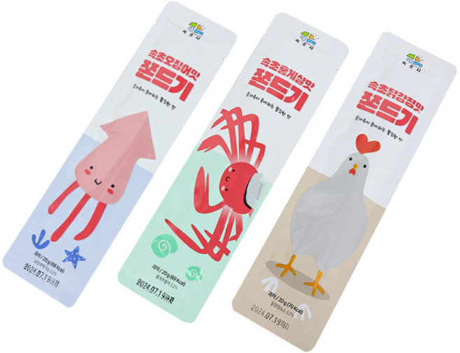 추억의 속초 쫀드기 3가지맛(오징어 닭강정 홍게살맛) 12개입 / 간식 안주 옛날과자 / 쫀디기 쫀득이, 20g, 12개