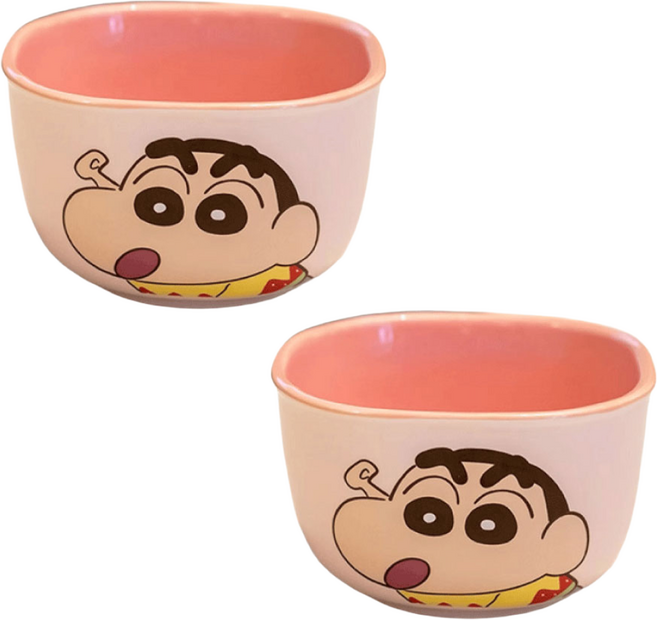 캐릭터 사각 투톤 세라믹 밥공기 세트, 2개