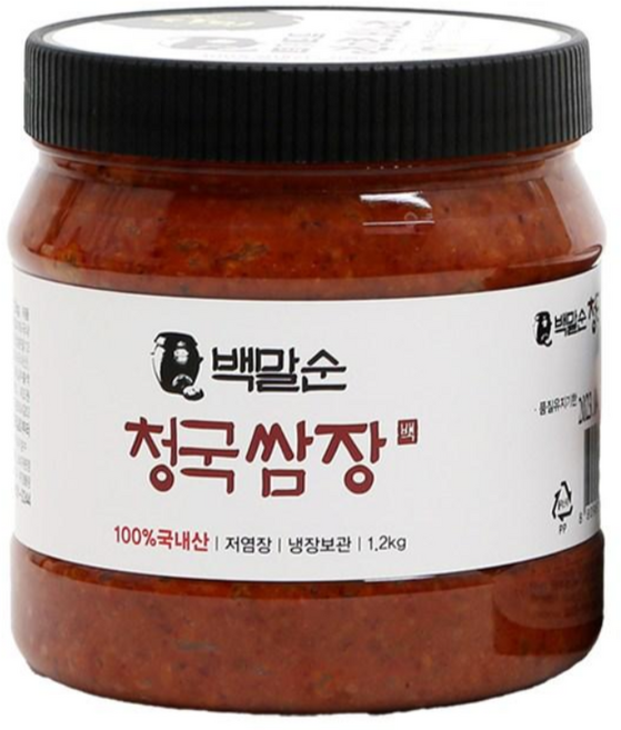 백말순 청국 쌈장 달인이 만든 수제 전통 방식 국산콩 100%, 1.2kg, 1개