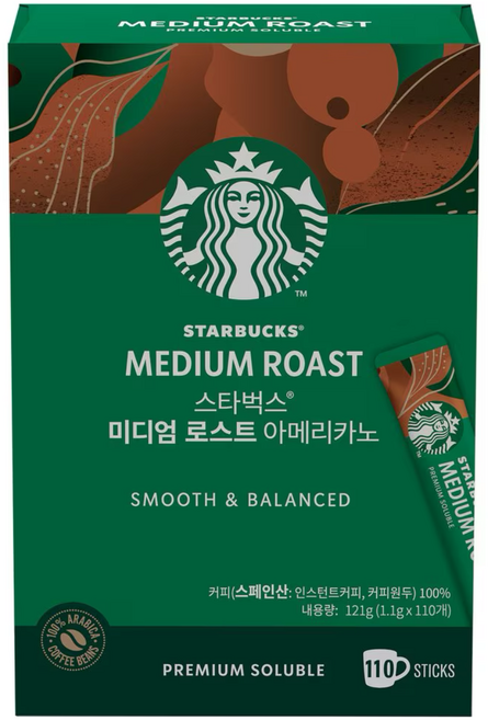 스타벅스 미디엄 로스트 아메리카노 원두커피믹스 1.1g, 1개, 110개입