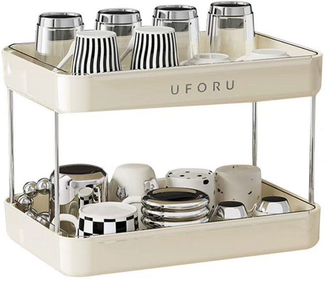 다용도 컵정리대 주방 사무실 탕비실 수납 정리함, 크림화이트, 2단, 1개