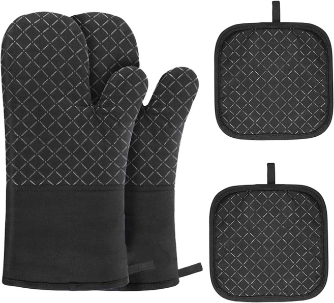 마마마켓 두꺼운 미끄럼방지 오븐장갑세트, 2개, 블랙