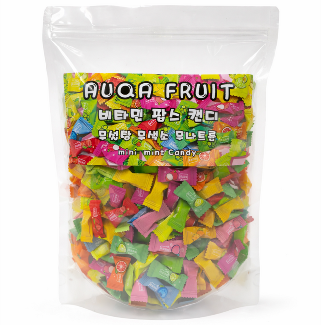 아쿠아 후르츠 무설탕 비타민C 민트 캔디 12가지 과일맛, 1개, 500g