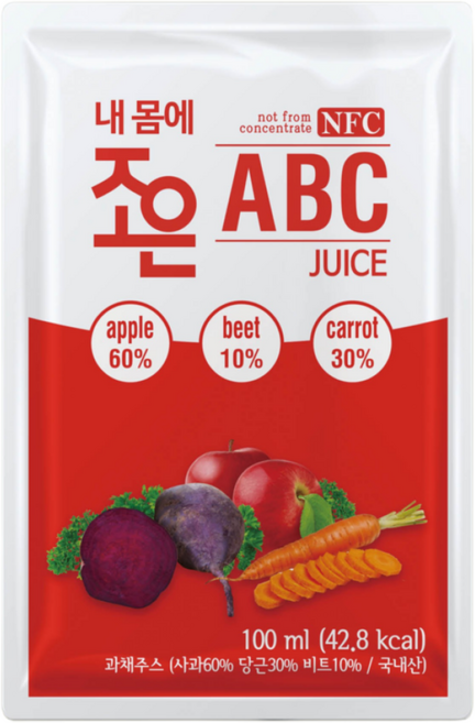 ABC 착즙 주스 100ml 일반박스 (국내산 사과 당근 비트사용), 60개