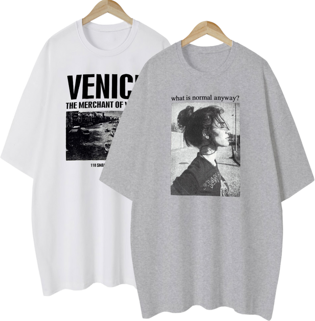 1+1 2장묶음 여성용 롱티 프린팅 레터링 여성 여자 반팔 티셔츠 루즈핏 편안한 빅사이즈 티