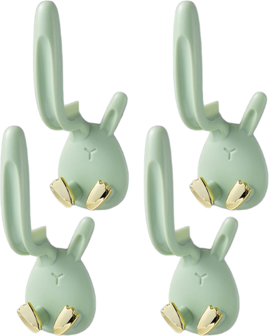 귀여운 무타공 토끼 칫솔 컵 걸이 거치대 양치 꽂이 홀더, 4개, 그린